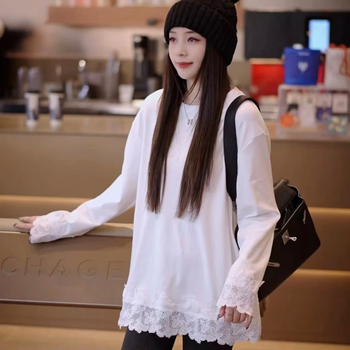 Feili mushang's design lace lace german velvet long-sleeved bottoming shirt for women in autumn and winter loose mid-length butt-covering t-shirt top 2004 white m recommended within 115 pounds