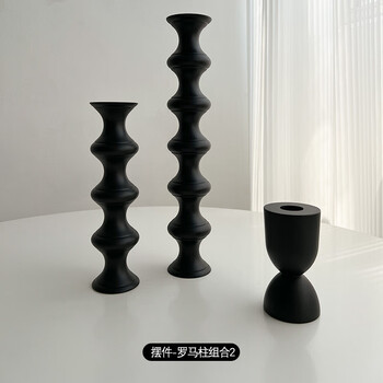 Lovely and playful life french black solid wood candlestick creative home decoration crafts romantic dining table retro jewelry ornaments roman column combination 2