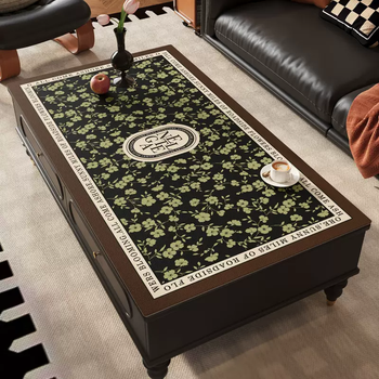 Yusen yi zhong antique coffee table tablecloth living room 2025 new retro high-end dining table mat waterproof and oil-proof rectangular silicone teal garden 60x140cm