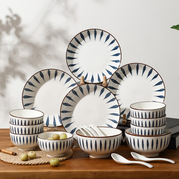 Yi jia (ijarl) tableware set chinese style ceramic bowl and plate set bowl high temperature porcelain underglaze gift box bluegrass 20-piece set