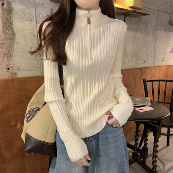 Yu zhaolin (yuzhaolin) pitted half-zip high-end stand-up collar sweater and knitted sweater with soft and waxy slim temperament bottoming top for women in autumn and winter