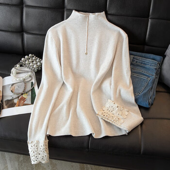 Sibaishe fashionable half turtleneck bottoming shirt for women 2025 winter new style spliced long-sleeved simple temperament top