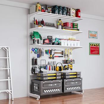 Zhongtao vertical hole board storage rack floor-standing hardware tool storage rack sports equipment metal punch-free household shelf white 66*190 3-layer board + 4 hole board