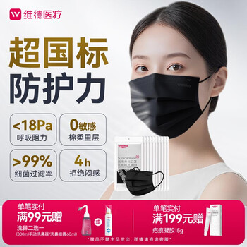 Wellday disposable medical surgical masks 100 pieces black sterile grade anti-rhinitis pollen anti-sand and dust winter mask