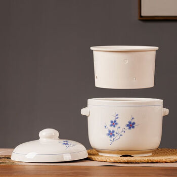 Pupan minnan overflow soup stew pot, water-proof stew household ceramic stew pot with lid, filter-free duck soup and chicken soup pot, special plum blossom double-ear stew pot 1300ml (can be placed in a pressure cooker)