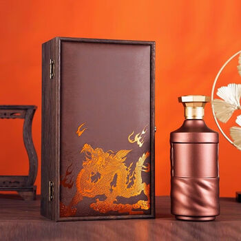 Fantasy liquor packaging box gift box single wooden box 1 catties liquor box wine bottle empty box wordless coffee color leather + wooden gift box