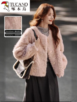 Woodpecker pink little lake sheep round neck fur one-piece mink fur jacket women's 2026 winter eco-friendly lamb velvet top m