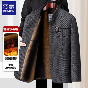 Romon middle-aged and elderly dad's winter coat men's velvet thickened chenille wool stand-up collar jacket grandpa cotton coat stand-up collar light gray velvet thickened 2xl 185 (recommended 130-150 catties)