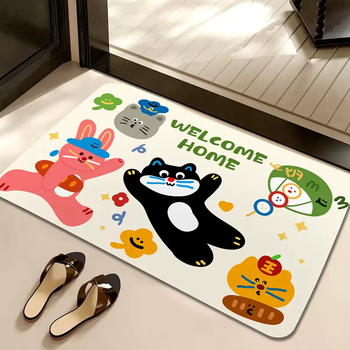 Yusenyi cartoon diatom mud bathroom floor mat powder room water-absorbent non-slip carpet cute special-shaped shower room quick-drying dry feet technology cloth rabbit graffiti white 40x60cm thickened strong water absorption
