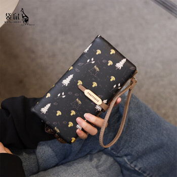 Kangaroo long wallet, high-looking, new, versatile printed, portable, 20% off, student coin purse, card holder, 2-in-1, black