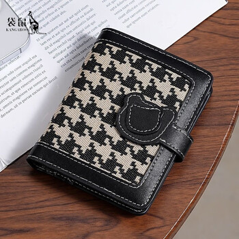 Kangaroo women's wallet new houndstooth women's short niche design exquisite folding card holder women's wallet houndstooth - beige and black anti-theft brush anti-theft brush - anti-degaussing