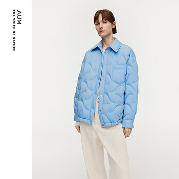 Aum shopping mall same model 2026 spring new curve laminated warm goose down shirt style down jacket for women blue xs