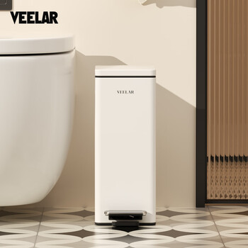 Veelar large capacity living room trash can with cover home toilet bedroom kitchen bathroom minimalist large trash can 7l ivory white bathroom