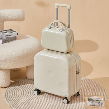 Ye yugao's good-looking women's small suitcase, 1-inch boarding case, trolley case, small suitcase, lightweight password box, 1-inch men's, off-white thickened safety wheels - mother and child box, 18-inch exquisite stickers