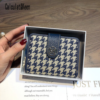 Calculat&keenck wallet women's short genuine leather niche design houndstooth women's folding organ card holder wallet all-in-one baolan goddess day gift ghostwriting greeting card