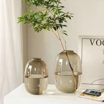 E7 life big belly glass vase flower arrangement water planting living room dining table entrance floor decoration lucky bamboo hydroponic container light brown large size 8*20*30.5cm