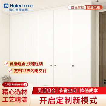Haier light custom wardrobe custom shoe cabinet wardrobe overall bedroom flat door whole house custom cabinet furniture whole house customization double door without drawer 800*2400 (1 clothes pass 2 handles) pure gray smoked