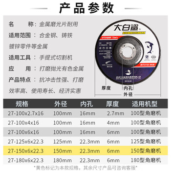 Great white shark polishing sheet polishing sheet 150*6 polishing sheet thickened resin grinding wheel sheet metal polisher angle grinding sheet 3150*6*22.23 (diameter*thickness*inner diameter) gold