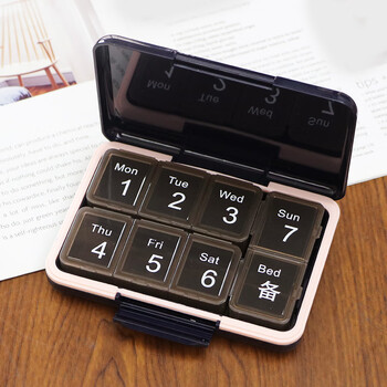 Imported from germany, high-quality light-proof 8-compartment portable medicine packaging and storage for the elderly, seven days a week, blue 8-compartment (7 compartments + spare compartments)
