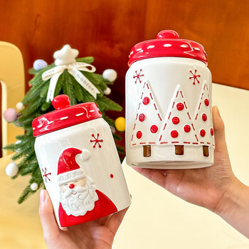 Kawashimaya christmas sealed jar cute gift candy snacks white sugar tea storage ceramic storage jar christmas sealed jar 450ml-small