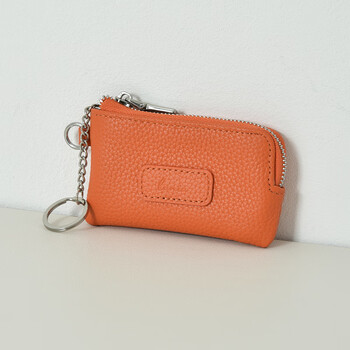 Lunia cowhide mini key bag, compact genuine leather car key bag, access card key bag, portable ins card bag, emma s orange