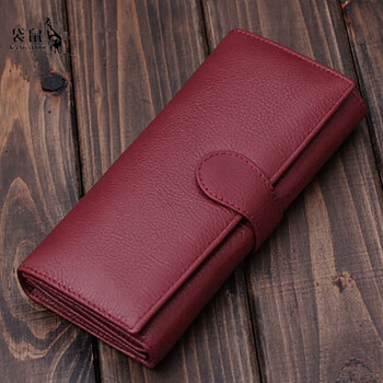 Kangaroo women's wallet genuine leather texture 2025 new women's long three-fold korean style women's wallet retro clutch maroon upgraded anti-theft brush/anti-degaussing