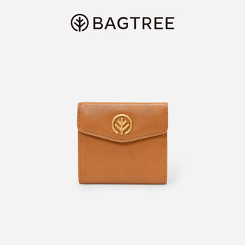Bagtree bag tree wallet first layer vegetable tanned cowhide women's card holder lightweight compact short genuine leather coin purse caramel color