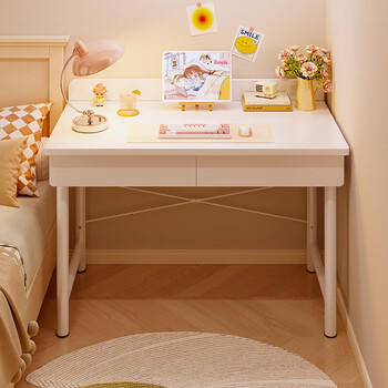Fanpeng computer desk desktop home desk study table bedroom office writing table simple small apartment dressing and makeup table upgraded and reinforced white double drawer 80*50cm