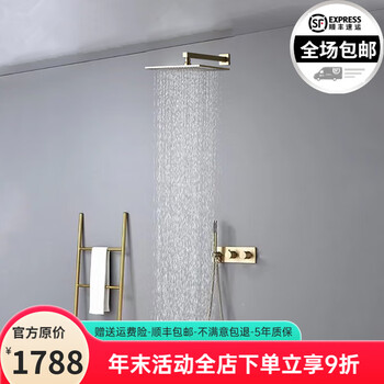 Hansgrohe concealed full copper constant temperature ceiling shower brushed gold hot melt shower hidden embedded wall minimalist suite hotel brushed gold - out-the-wall