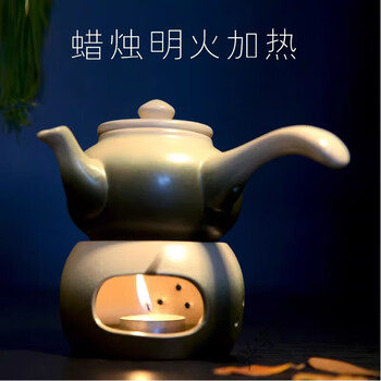 Beijingjie warm wine pot household hot wine rice wine hot wine old-fashioned white wine wine cup 4 2 8 liang shochu boiling vessel ceramic with handle bamboo green single handle pot (4 liang) + base + candle