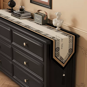Yusenyi sideboard table flag light luxury high-end chest of drawers cover cloth dining table atmosphere decoration decorative cloth long strip tea zq goethe movement 3 (black tassel) customized pattern size contact customer service