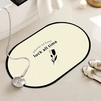 Yusenyi xiaoxiangfeng soft diatom mud bathroom floor mat oval water-absorbent non-slip foot mat bathroom toilet door quick-drying foot mat please enter the happy house (oval diatom mud) 50x80cm (quick-drying and strong water absorption)