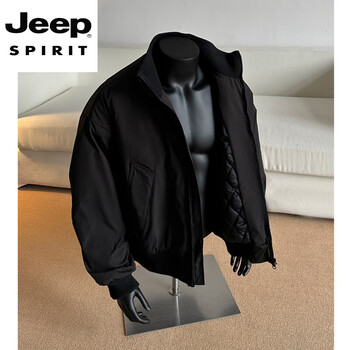Jeep spirit handsome khaki short flight jacket down jacket men's winter thickened warm work jacket black-l