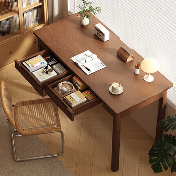 Millennium washington solid wood desk home bedroom office computer desk student study desk with storage rubber wood double draw 140*55