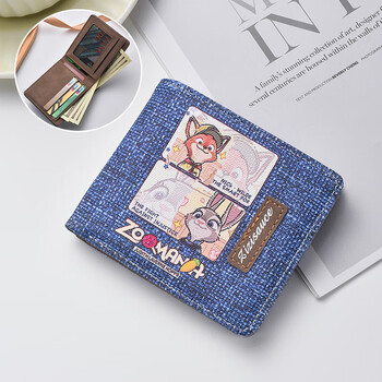 Fat donglai's same style zootopia wallet cute cartoon judy rabbit police officer nick fox simple two-in-one horizontal style-nick fox (blue wallet)