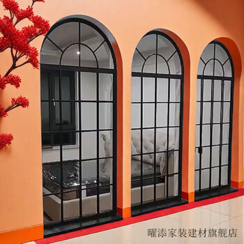 Yaotian retro french style indoor iron false window screen partition glass entrance arched window custom decorative window wall iron window with glass