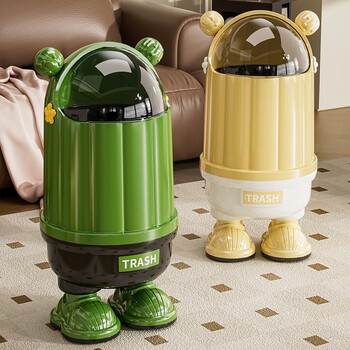 Xingyou household trash can for living room and bedroom large capacity flip cover 2025 new cartoon high-looking cute toilet tail basket sapphire green large-floor model