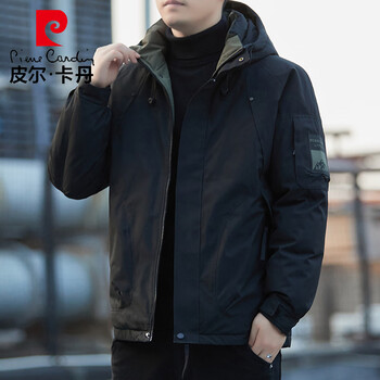 Pierre cardin cotton jacket for men autumn and winter graphene cotton thickened warm hooded casual jacket top black 2xl