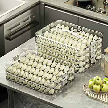 Mi ling dumpling storage box for refrigerator with quick-frozen food large-capacity tray dumplings food-grade multi-layer freezing box wonton box pp model with one layer and one cover transparent pp model with one layer and one cover transparent