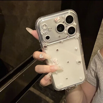 Qiao nurse pink diamond kitty cat bow apple 17promax/16/15/14 mobile phone case anti-fall niche female new (precision hole) transparent soft shell + pink love kt cat-41 single shell iphone 17promax