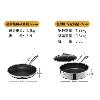Hexclad xingchu classic pot set michelin household frying pan fried egg fried fish non-stick wok set xingchu classic pan 26cm + deepened all-purpose pot 2
