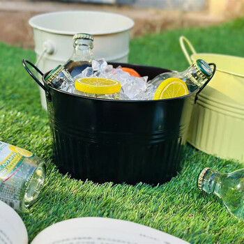 Fantasy bar ice bucket beer beverage bucket red wine bucket small ice cube iron bucket trash can black short model mouth 20 height 12