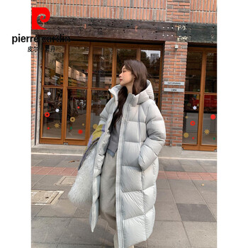 Pierre cardin 90 white duck down mid-length down jacket for women 2025 new cloud puff popular super good-looking hooded winter coat baby blue (long) s 90-130 catties