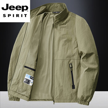 Jeep spirit new outdoor jacket jacket men's spring and autumn casual jacket men's sports top stand collar quick-drying thin men's clothing khaki 4xl