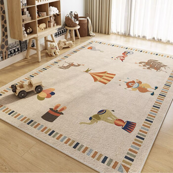 Tingdegao children's room carpet, living room carpet, study room crawling mat, bedroom play toy, reading area floor mat, circus (crystal velvet) 120cm*160cm 1 piece