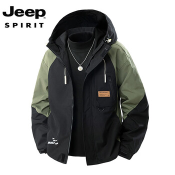 Jeep spirit jeep large size men's 2025 new jacket jacket men's large size casual hooded outdoor work jacket black 7xl (250-270) jin