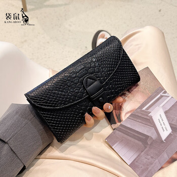 Kangaroo wallet women's niche design simple korean style long wallet fashion temperament soft leather large capacity clutch mobile phone bag black