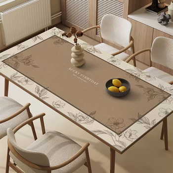 Yusenyi wabi-sabi flower light luxurious and high-end tablecloth waterproof and oil-proof no-wash table mat insulated and high temperature resistant coffee table mat outline flower brown 90cmx180cm (high temperature resistant)