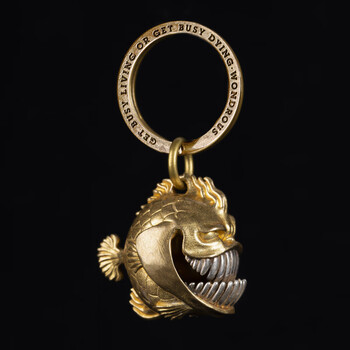 My chong original copper bell piranha smiling face fun key bag pendant keychain pendant personalized good luck trend single fish bell paired with my chong brass keychain_inner diameter 25mm