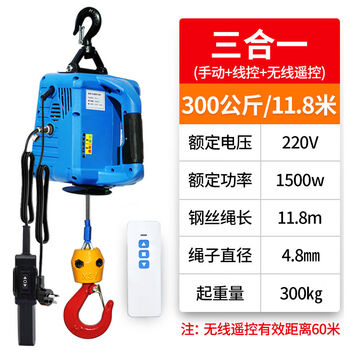 Jieyunmao micro electric hoist 220v portable air conditioning small crane home lift hoist remote control hoist 300 kg 11 points 8 meters wireless remote control + wire control + manual - 3 in 1 - + free 6-piece set